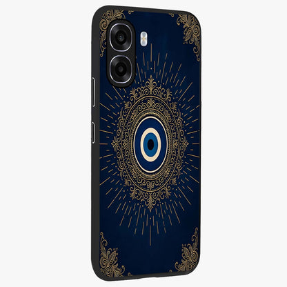 Golden Celestial Charm Glass Case upright view showcasing radiant celestial artwork with elegant golden theme.