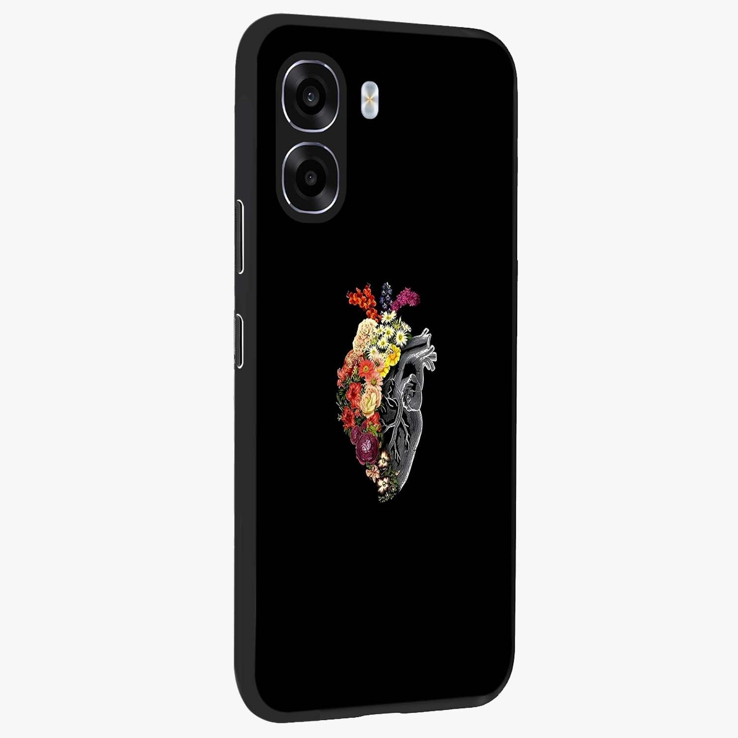 Heart With Flowers Glass Case upright view showcasing decorative heart and floral artwork with sweet romantic theme.