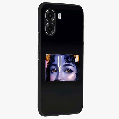 Krishna Divine Embrace Glass Case upright view showcasing sacred Krishna artwork with peaceful devotional theme.