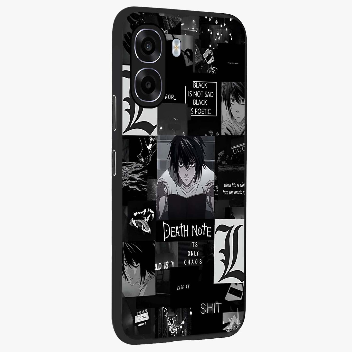 Midnight Chaos Mind Glass Case upright view showcasing expressive abstract artwork with bold dark theme.