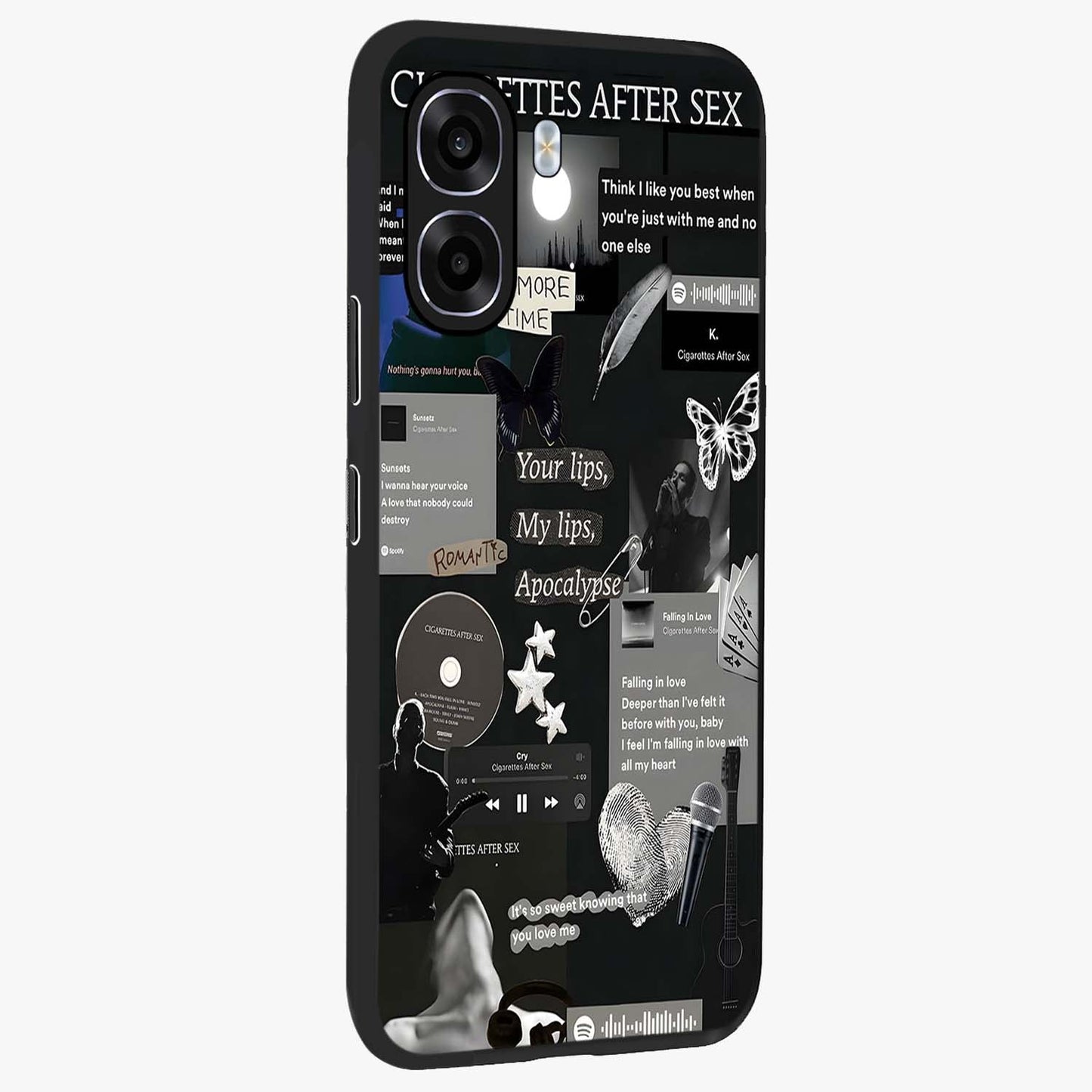 Midnight Love Echo Glass Case upright view showcasing expressive romantic artwork with dreamy midnight theme.