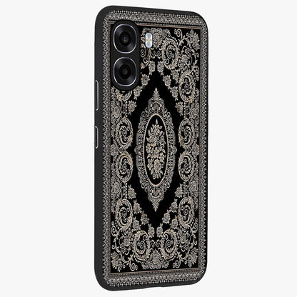 Noir Bloom Elegance Glass Case upright view showcasing graceful floral artwork with luxurious dark theme.