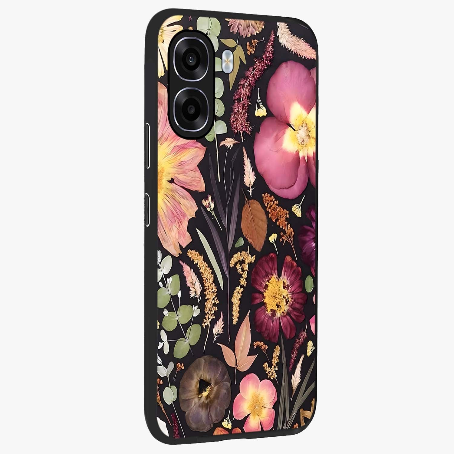 Petal Dream Tapestry Glass Case upright view showcasing detailed floral tapestry artwork with artistic nature theme.