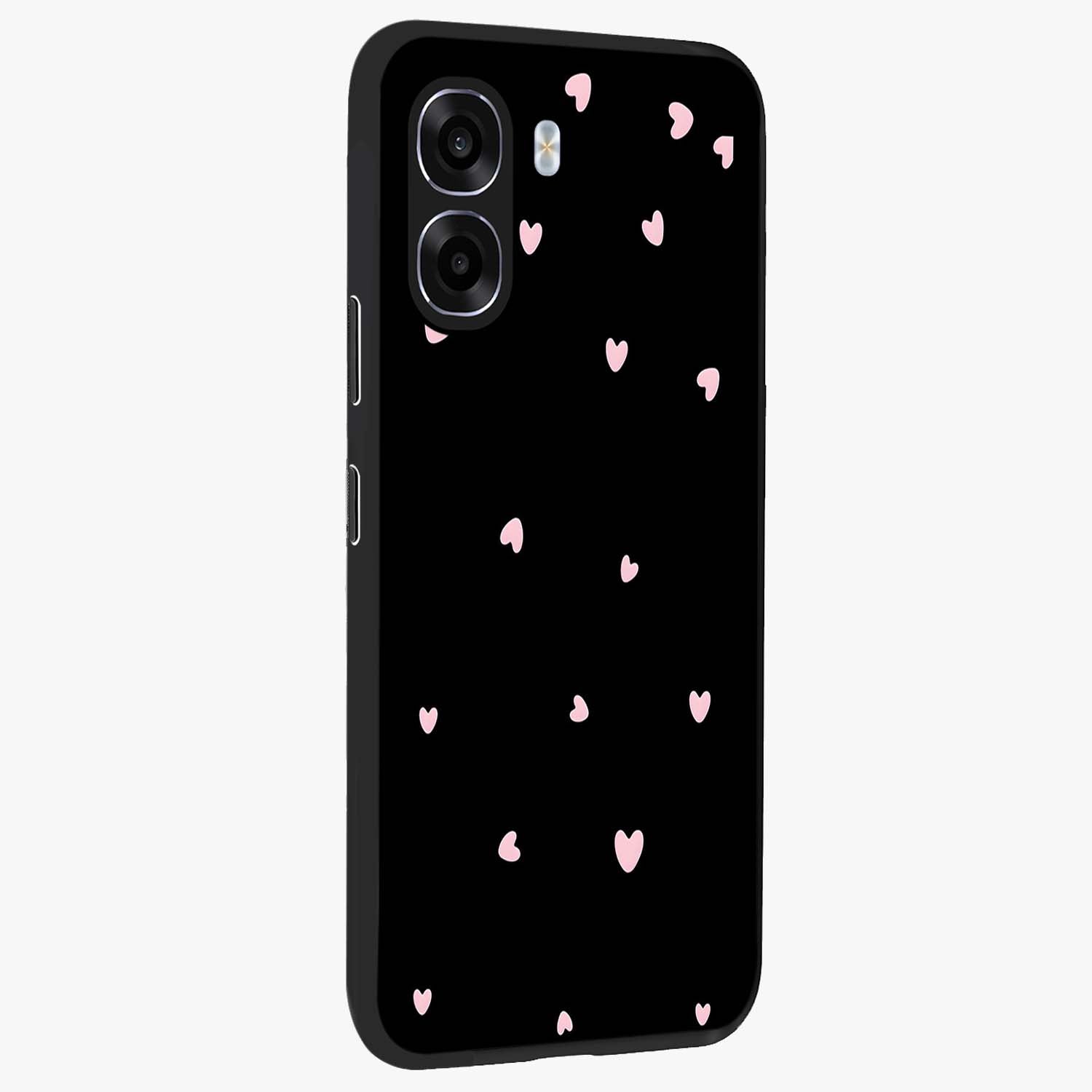 Pink Love Drops Glass Case upright view showcasing charming heart drop artwork with romantic playful theme.
