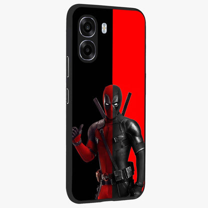 Red & Black Deadpool Theme Glass Case upright view showcasing energetic comic themed artwork with striking red and black design.