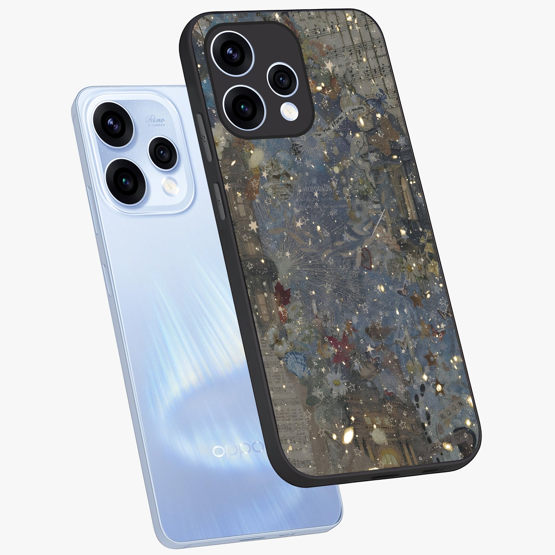 Aesthetic Astrolophia Glass Case displayed in angled mockup highlighting artistic aesthetic elements and smooth glass surface.
