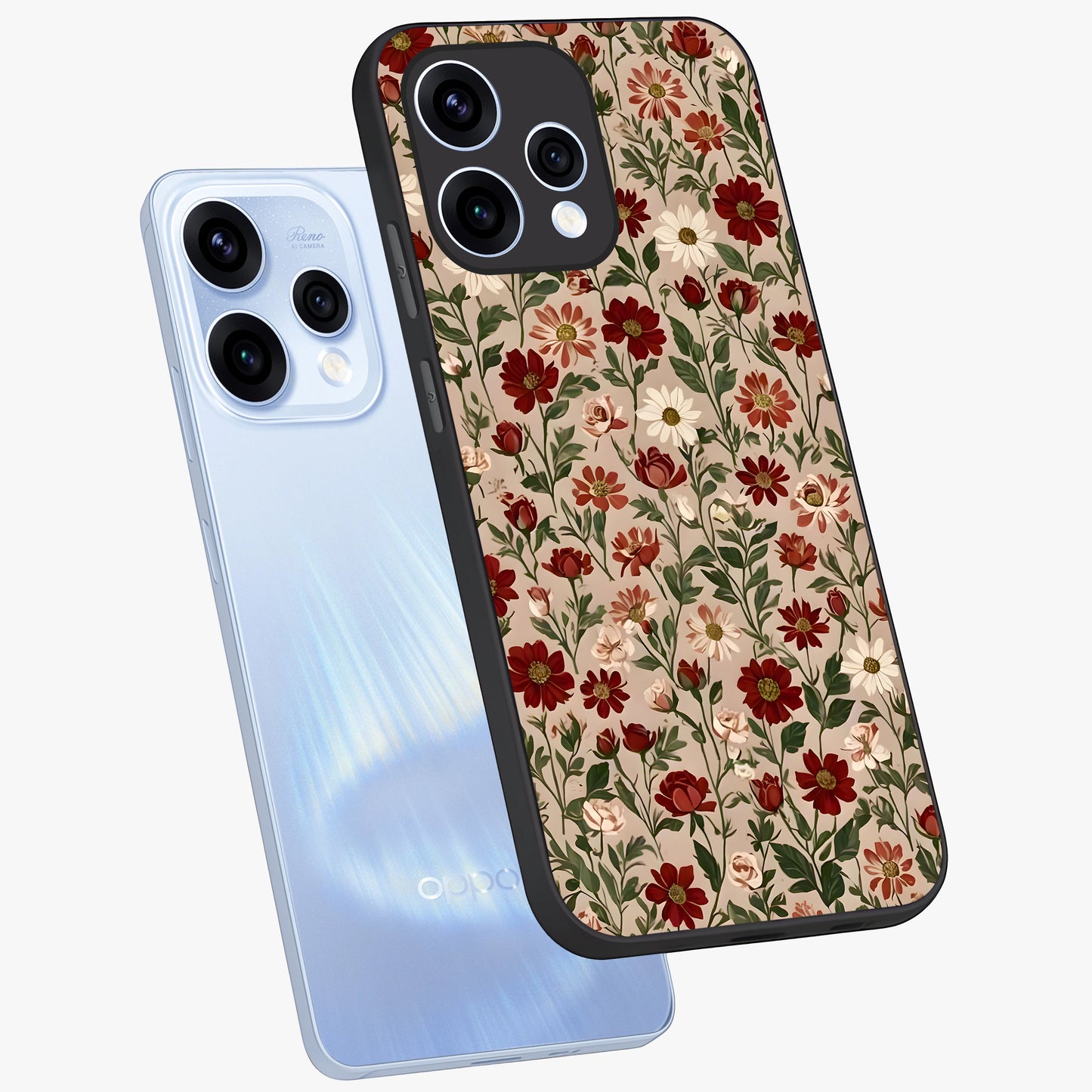 Biege Flower With Leaf Glass Case displayed in angled mockup highlighting minimal floral leaf design and elegant aesthetic.