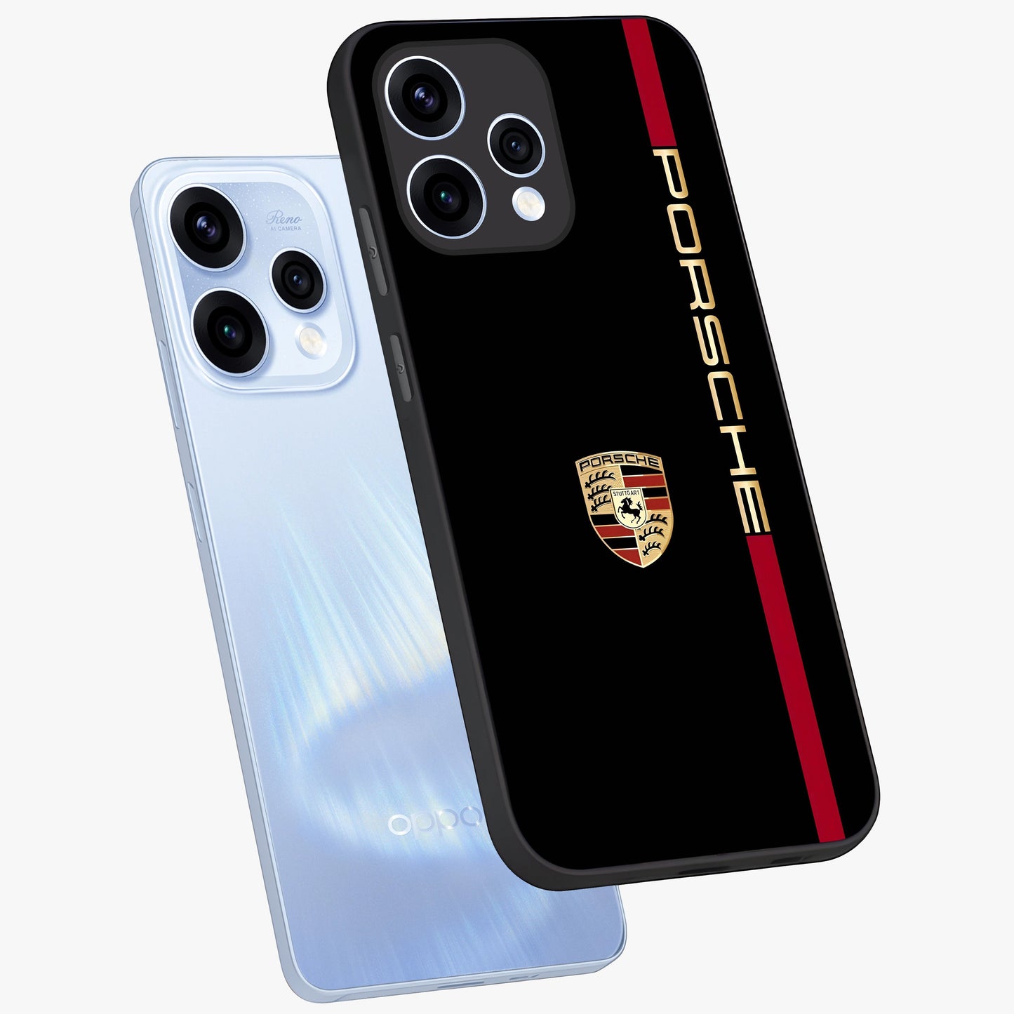 Black Minimal Porsche Glass Case displayed in angled mockup highlighting modern minimal car illustration and clean aesthetic design.