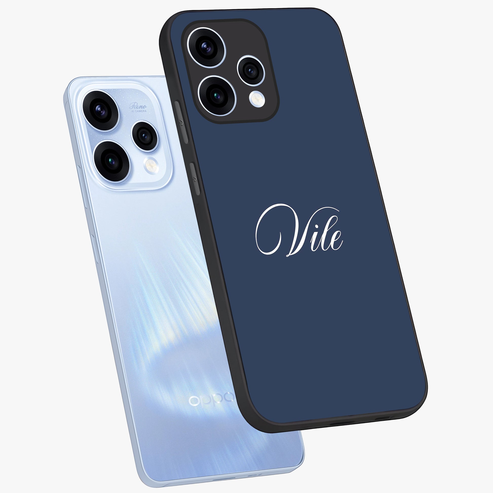 Blue Vintage Floral Pattern Glass Case showing flat back view with elegant vintage floral artwork and glossy glass finish.