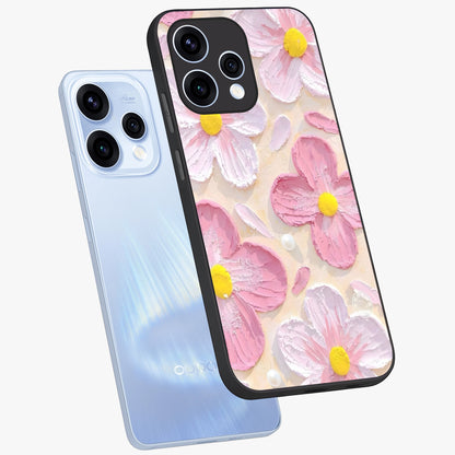 Blush Bloom Texture Glass Case displayed in angled mockup highlighting subtle bloom pattern with aesthetic pastel design.