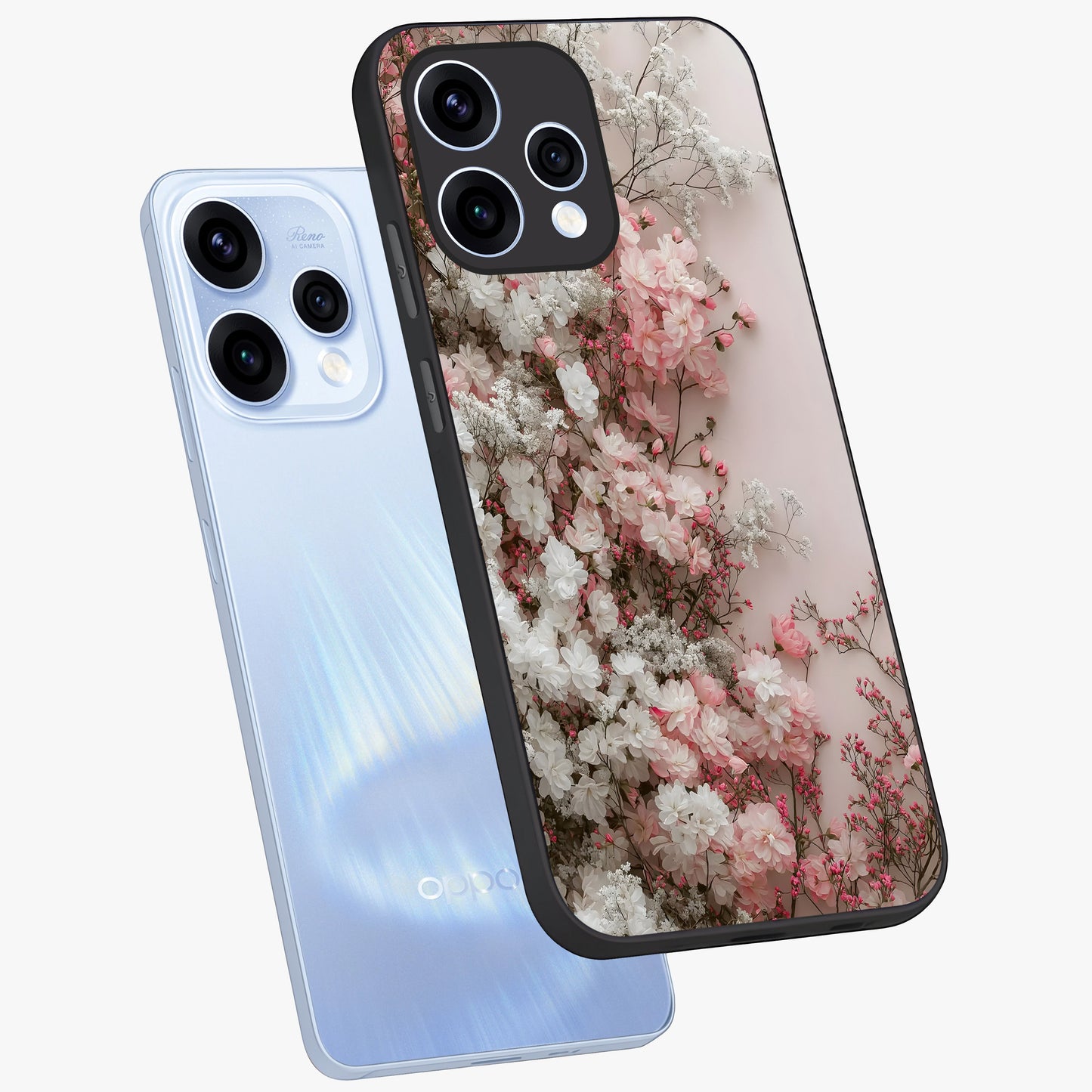 Blush Blossom Cloud Glass Case displayed in angled mockup highlighting soft cloud and blossom design with pastel aesthetic.