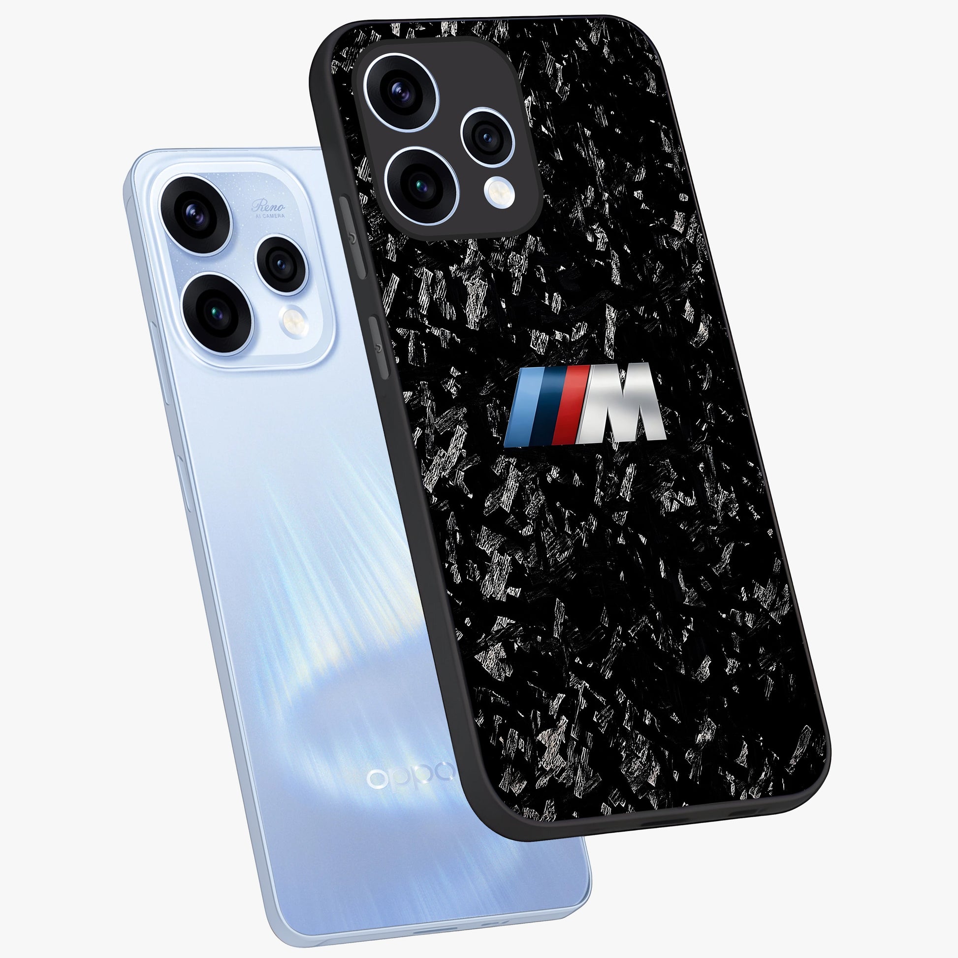Carbon Speed Mark Glass Case displayed in angled mockup highlighting racing inspired carbon design and sleek aesthetic style.