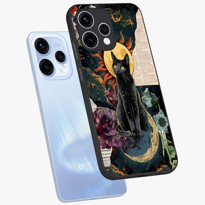 Celestial Black Cat Glass Case displayed in angled mockup highlighting cosmic black cat design with celestial aesthetic.