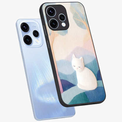 Cotton Dream Cat Glass Case displayed in angled mockup highlighting cute feline illustration with pastel aesthetic style.
