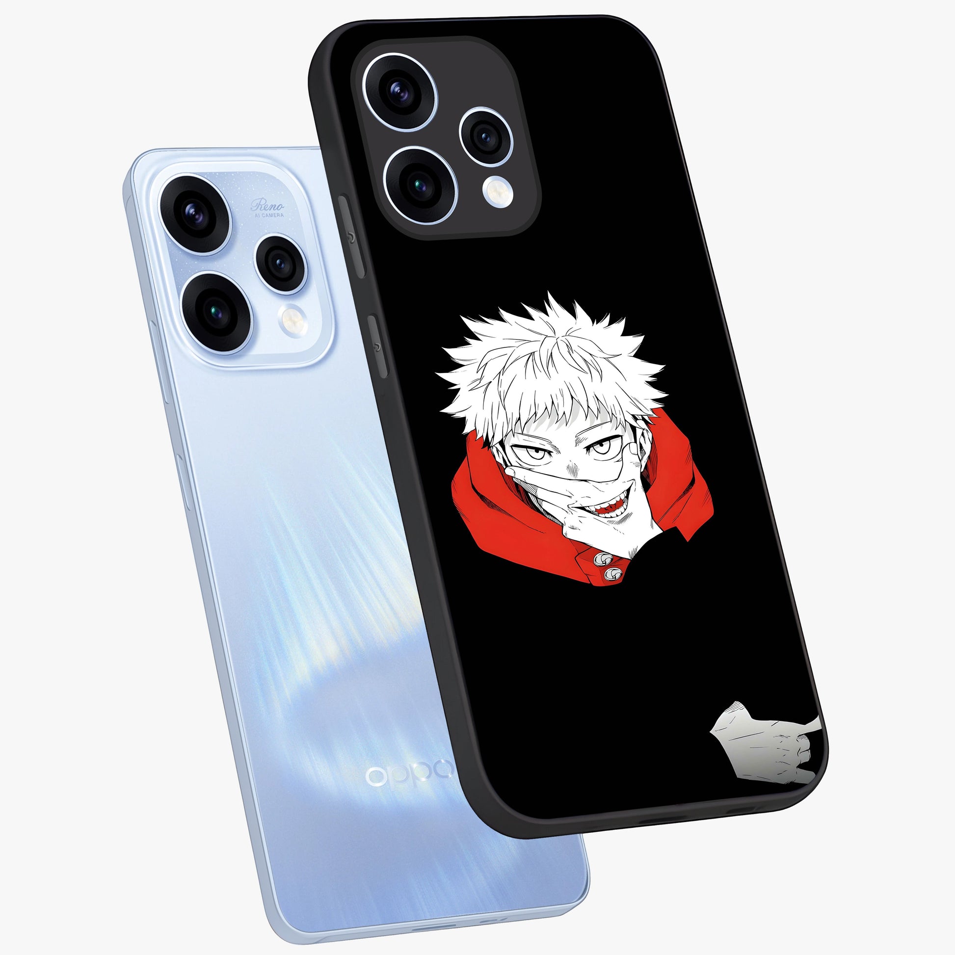 Crimson Chaos Smile Glass Case displayed in angled mockup highlighting edgy crimson smile design with graphic aesthetic.