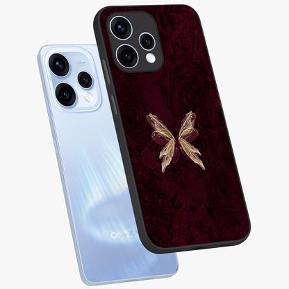 Crimson Fade Butterfly Glass Case displayed in angled mockup highlighting elegant butterfly design with crimson gradient aesthetic.