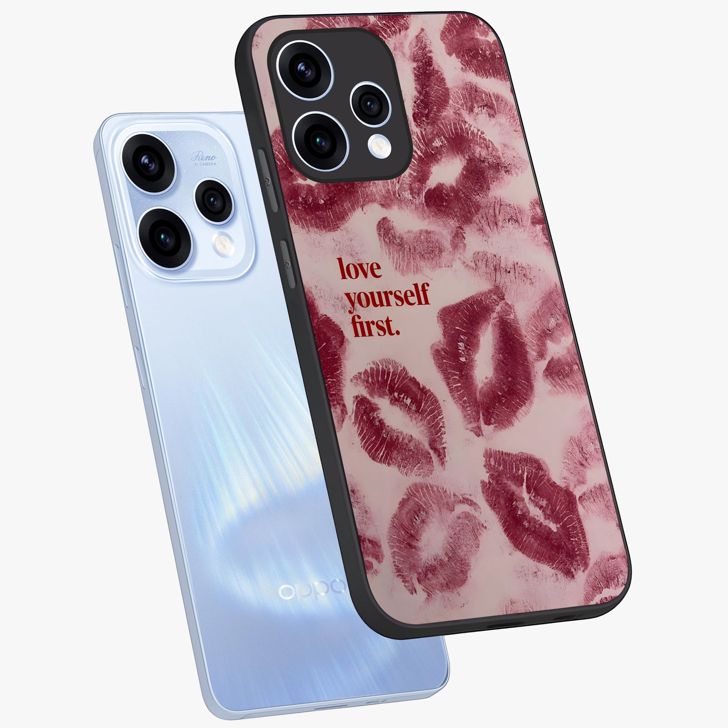 Crimson Kiss Love Glass Case displayed in angled mockup highlighting bold love inspired design with modern aesthetic style.