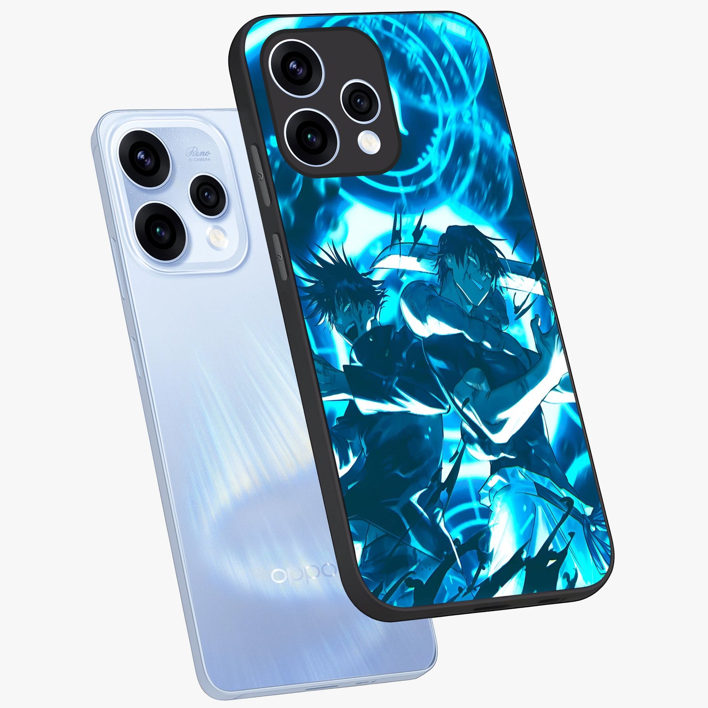 Cursed Energy Clash Glass Case displayed in angled mockup highlighting powerful battle inspired graphic with anime style aesthetic.