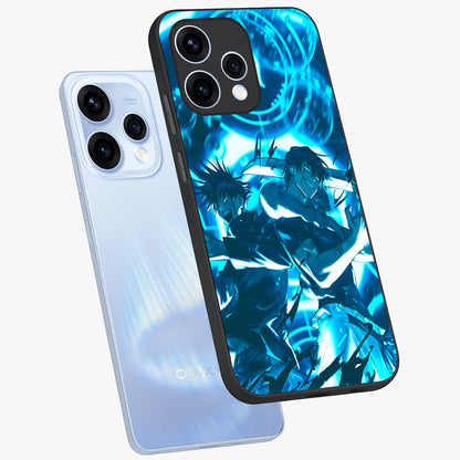 Cursed Energy Clash Glass Case displayed in angled mockup highlighting powerful battle inspired graphic with anime style aesthetic.