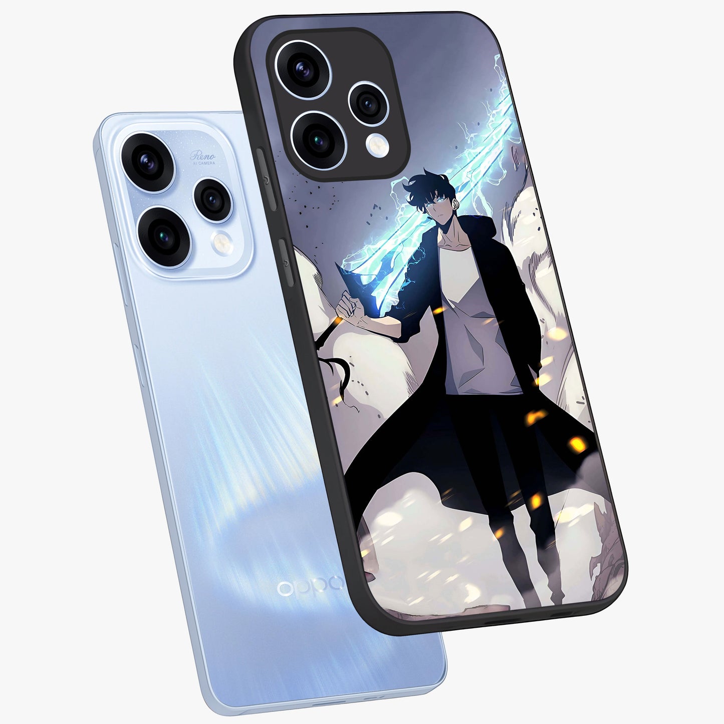 Dark Lightning Anime Warrior Glass Case displayed in angled mockup highlighting powerful lightning themed anime illustration.