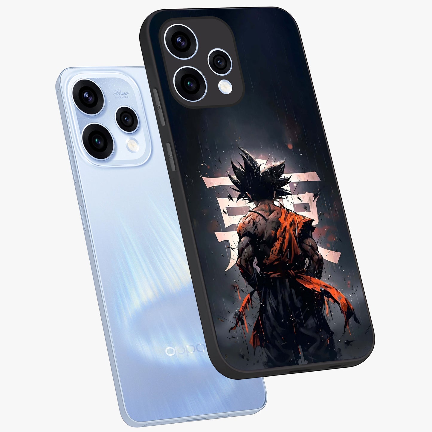 Dark Warrior In Rain Glass Case displayed in angled mockup highlighting dramatic warrior illustration with dark rain aesthetic.