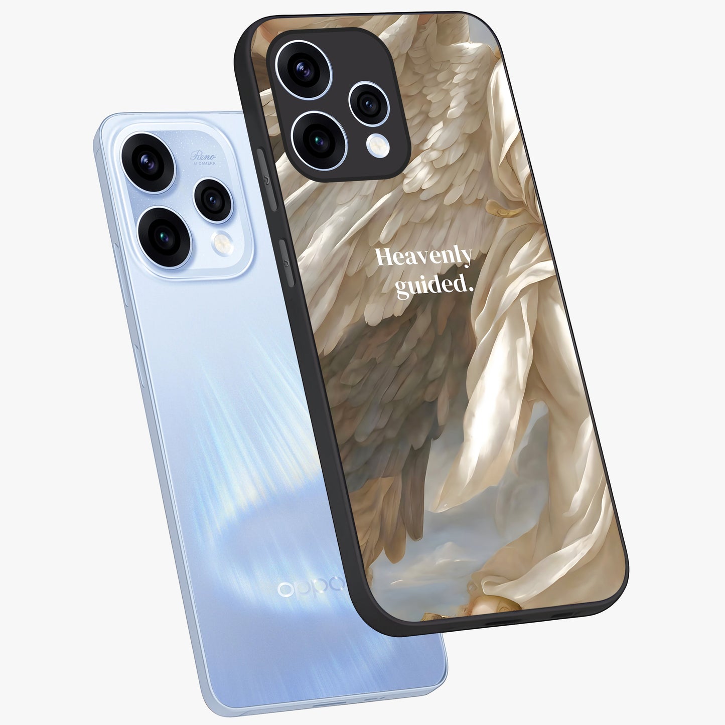 Divine Winged Grace Glass Case displayed in angled mockup highlighting graceful wing design with divine aesthetic style.