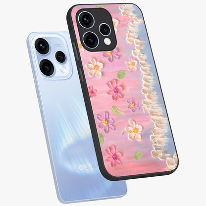 Dreamy Painted Garden Glass Case displayed in angled mockup highlighting colorful garden illustration with dreamy aesthetic style.