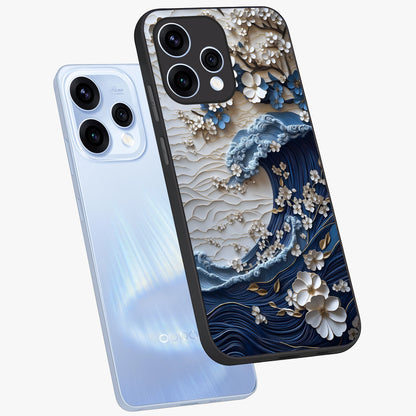 Floral Wave Origami Glass Case displayed in angled mockup highlighting geometric origami flower design with modern aesthetic style.