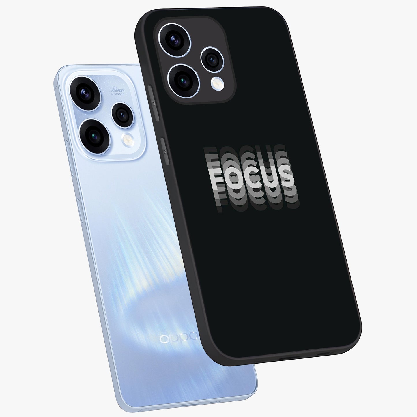 Focus Mode On Glass Case displayed in angled mockup highlighting clean minimal text artwork with modern aesthetic style.