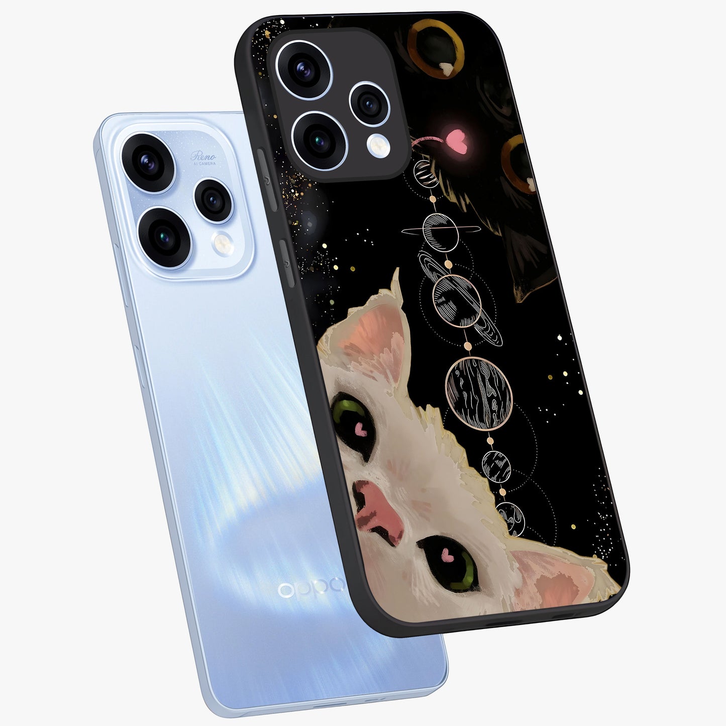 Galactic Cat Glass Case displayed in angled mockup highlighting celestial feline illustration with galaxy aesthetic style.