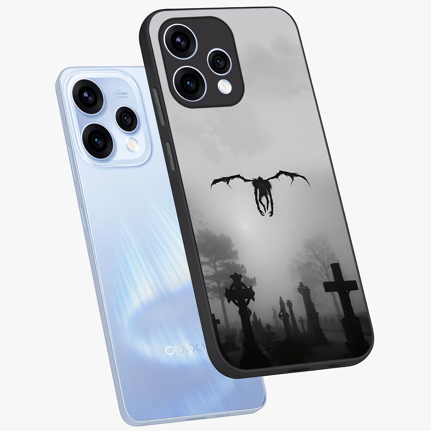 Graveyard Shadow Descent Glass Case displayed in angled mockup highlighting eerie shadow illustration with gothic aesthetic.