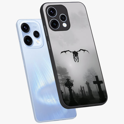 Graveyard Shadow Descent Glass Case displayed in angled mockup highlighting eerie shadow illustration with gothic aesthetic.