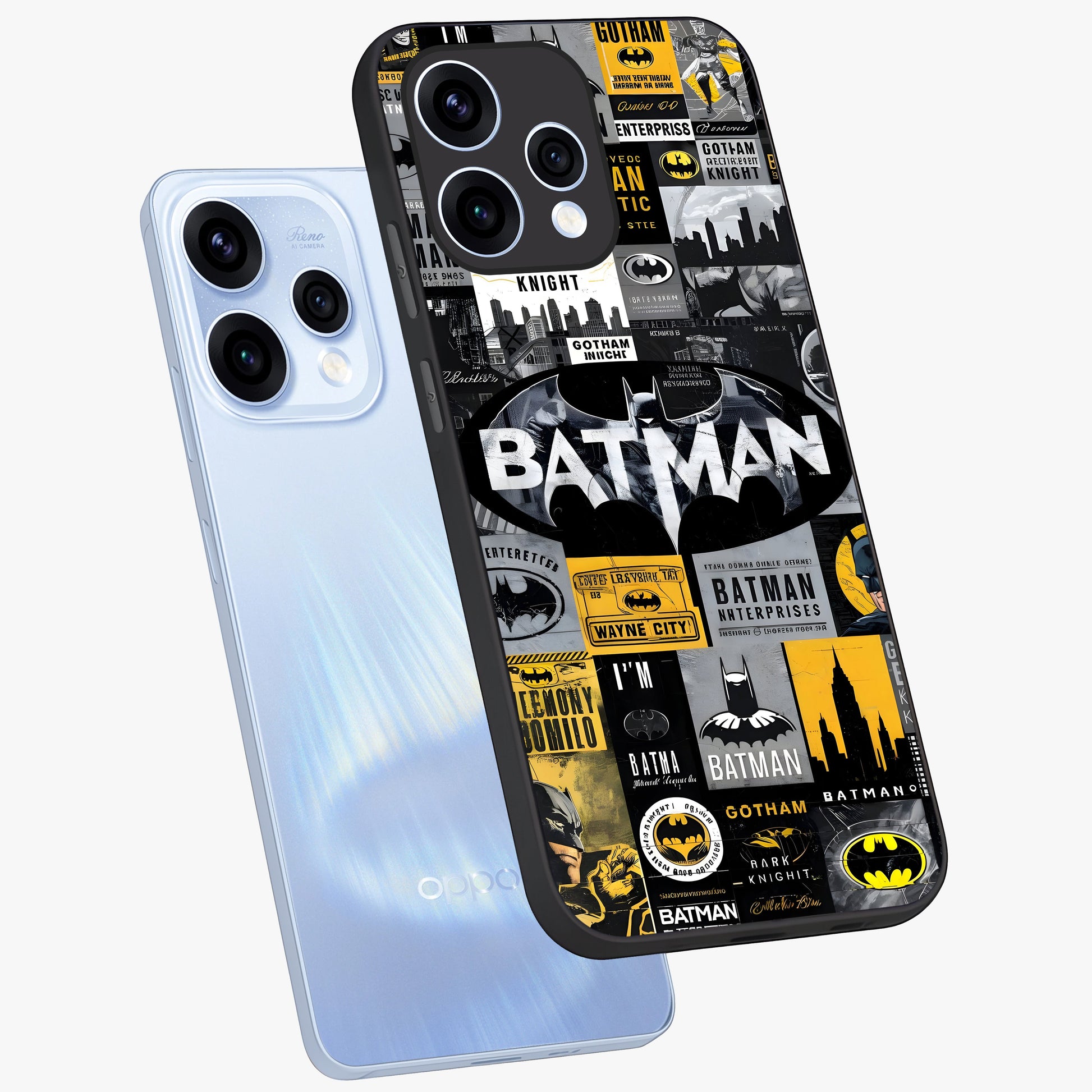 Knight Gotham Rise Glass Case displayed in angled mockup highlighting powerful knight silhouette design with dramatic aesthetic.