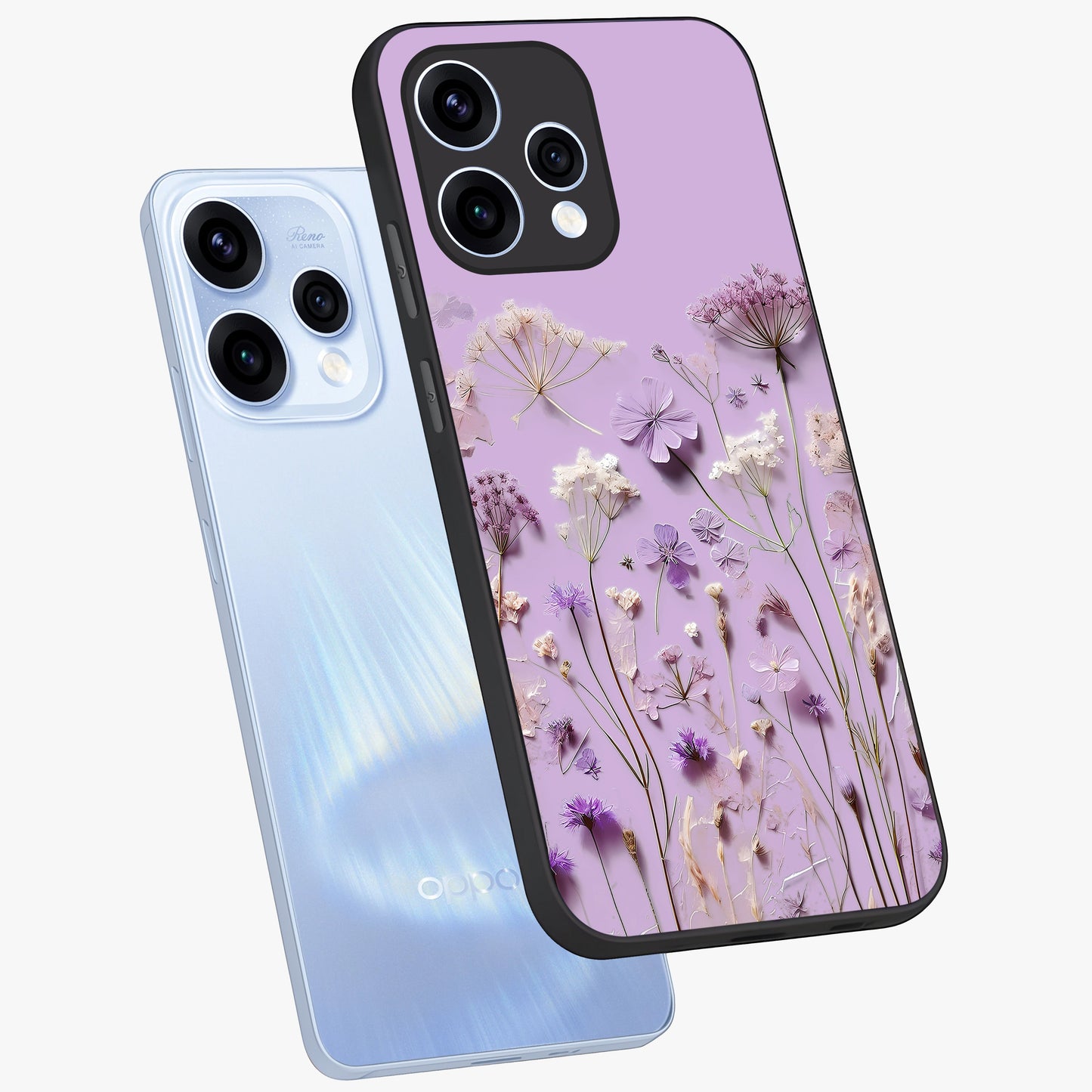 Lavender Blossom Dream Glass Case displayed in angled mockup highlighting dreamy lavender flower design with calming aesthetic style.