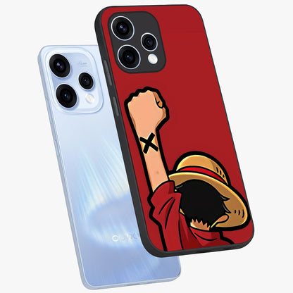 Luffy X Spirit Glass Case displayed in angled mockup highlighting powerful anime design with energetic action aesthetic.