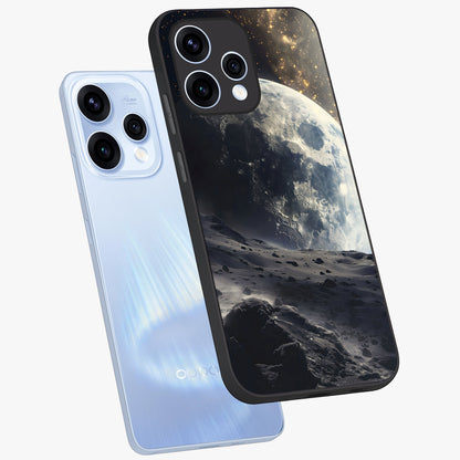 Lunar Horizon Glow Glass Case displayed in angled mockup highlighting celestial moon design with dreamy night aesthetic.