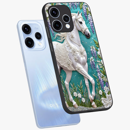 Majestic Floral Stallion Glass Case displayed in angled mockup highlighting majestic stallion illustration with elegant floral aesthetic.