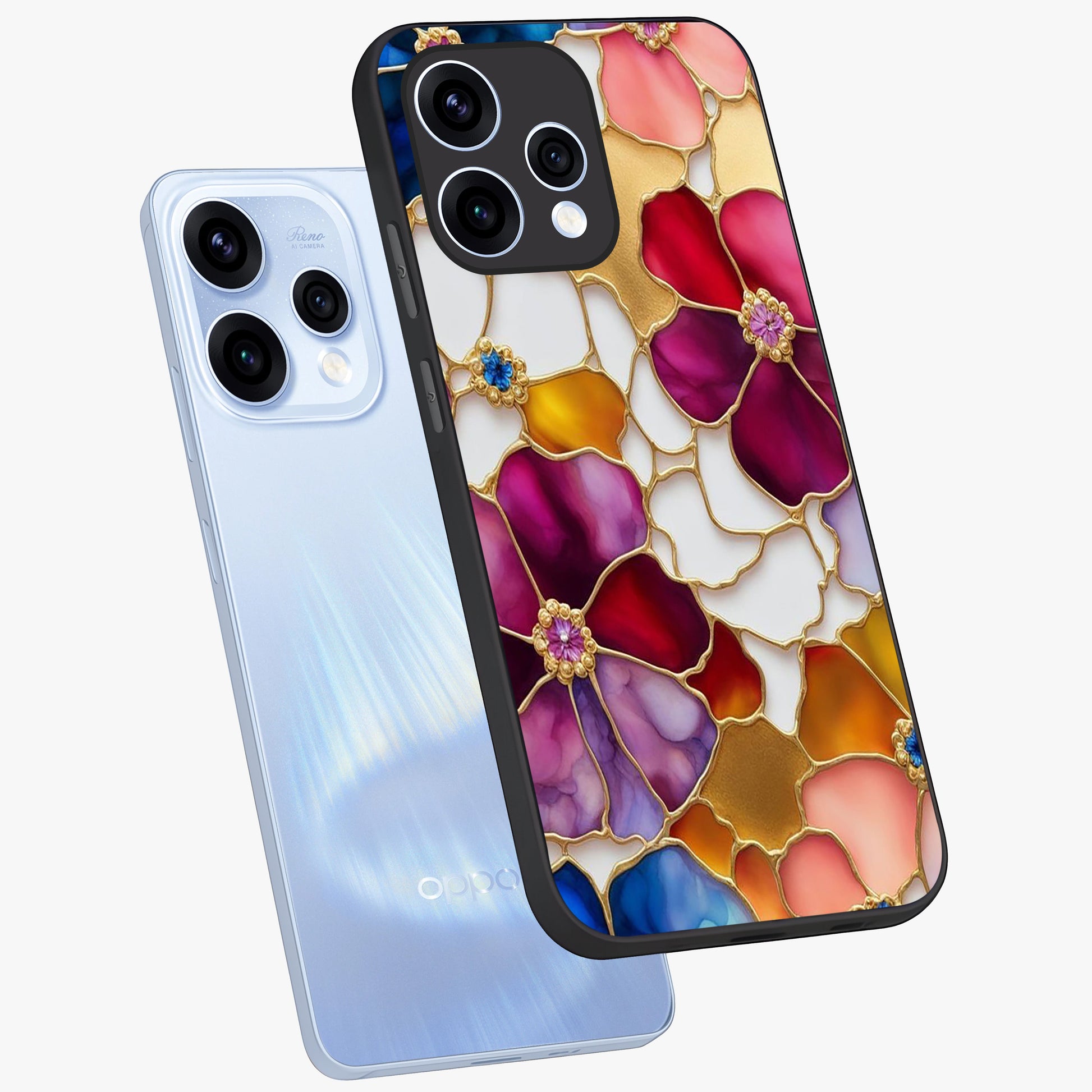 Marble Flower Pattern Glass Case displayed in angled mockup highlighting elegant marble floral design with modern aesthetic.
