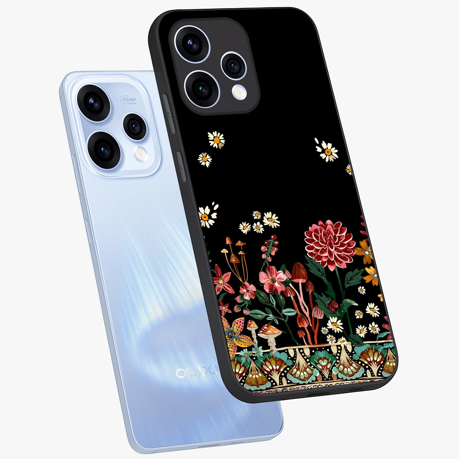 Midnight Bloom Pattern Glass Case displayed in angled mockup highlighting elegant flower design with midnight aesthetic style.
