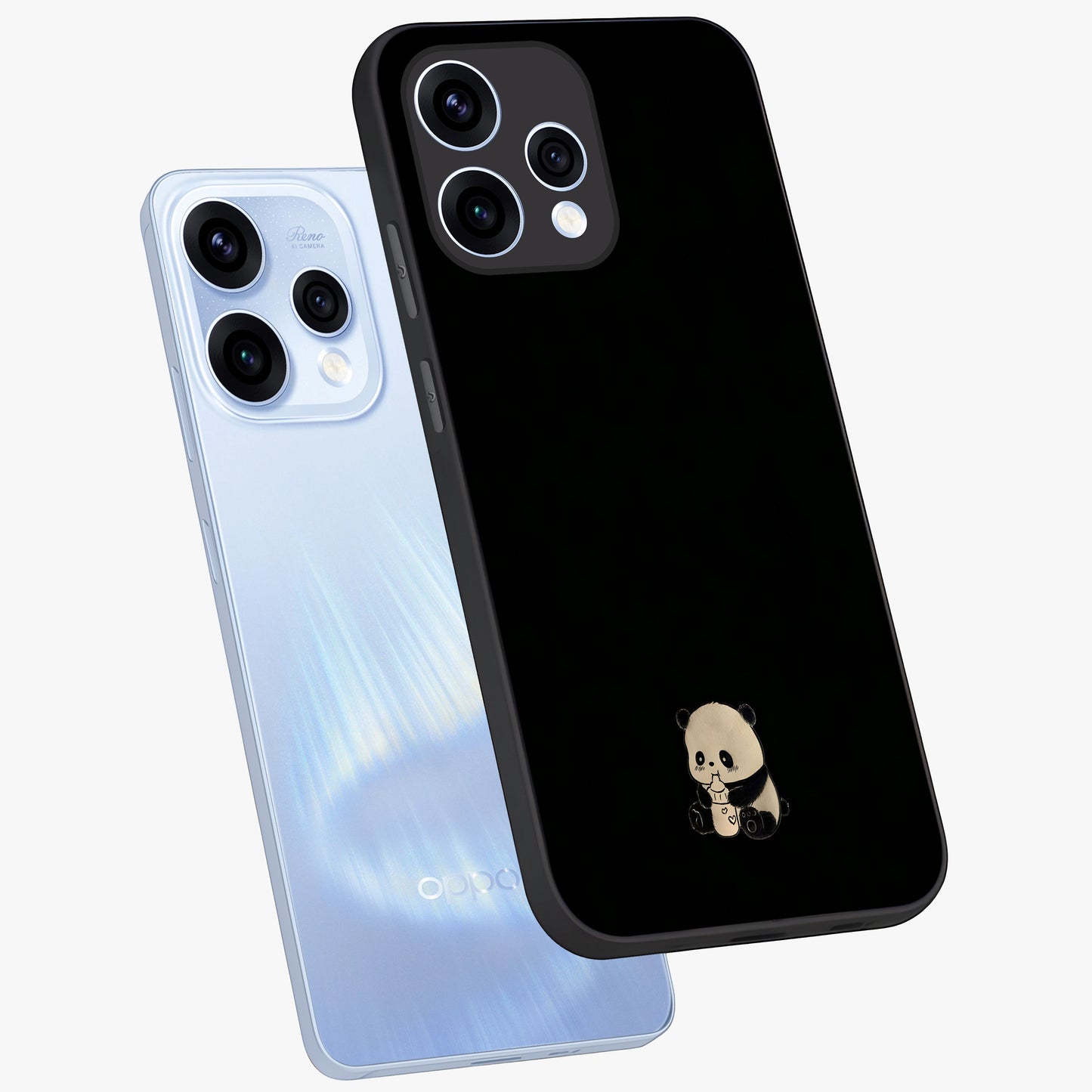 Midnight Panda Love Glass Case displayed in angled mockup highlighting adorable panda illustration with midnight aesthetic.
