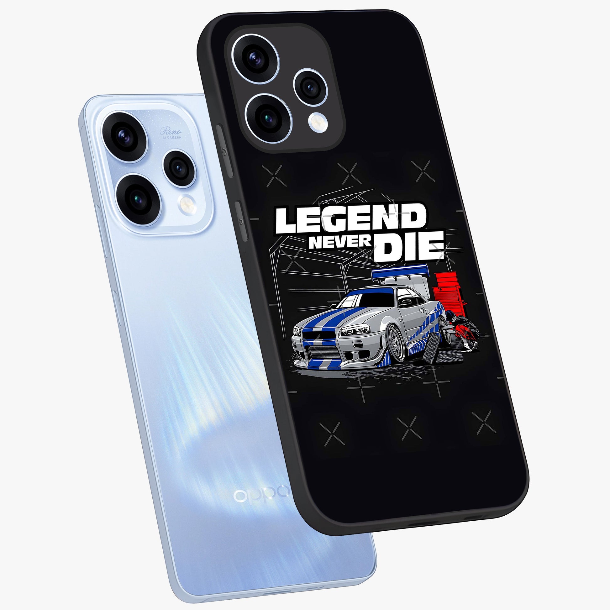 Midnight Racing Legacy Glass Case displayed in angled mockup highlighting dynamic automotive design with bold midnight aesthetic.