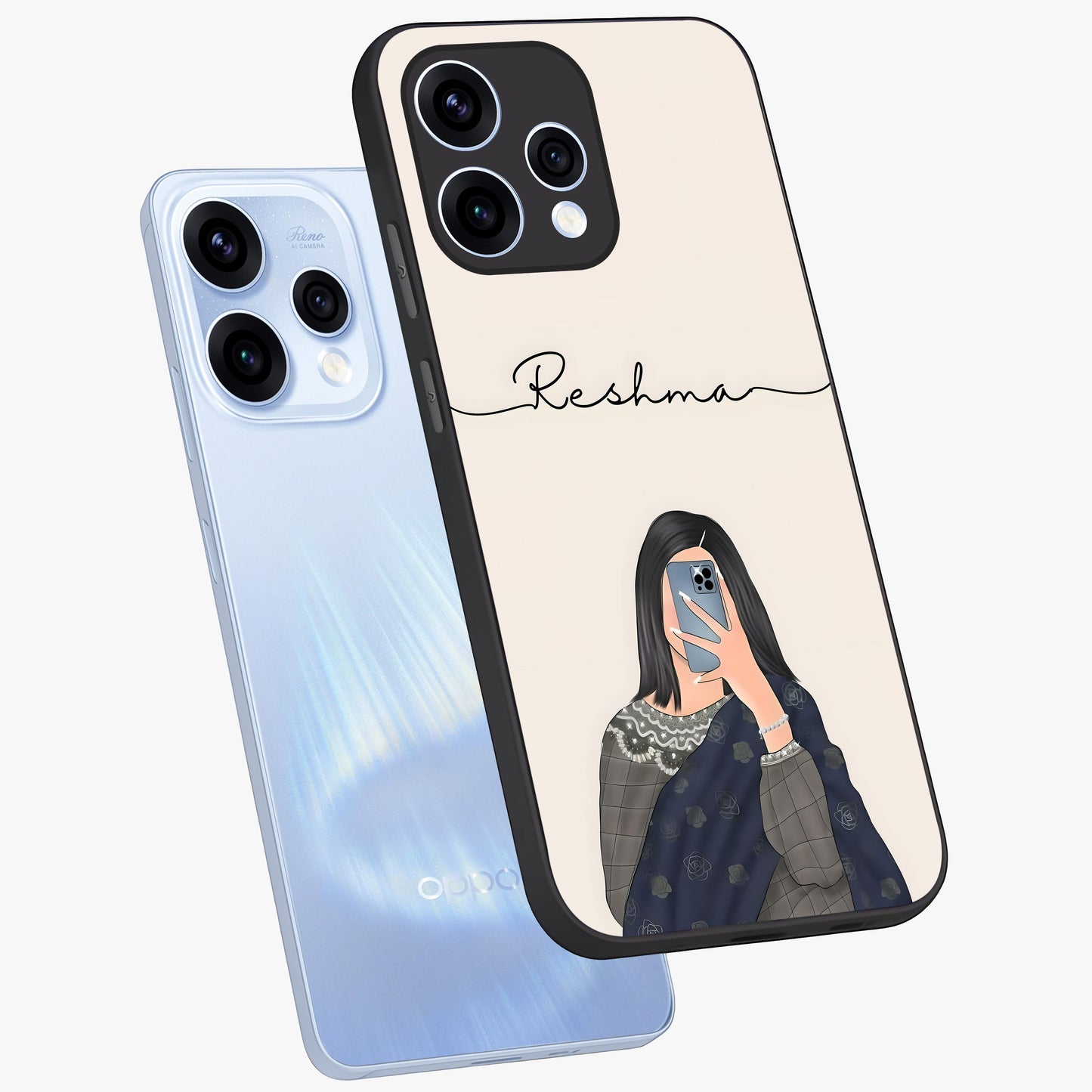 Mirror Mood Muse With Custom Name Glass Case displayed in angled mockup highlighting aesthetic mirror inspired design with custom name feature.