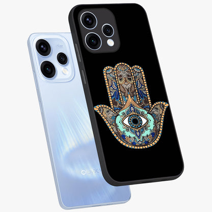 Mystic Hamsa Eye Glass Case displayed in angled mockup highlighting spiritual hamsa symbol with mystical aesthetic style.