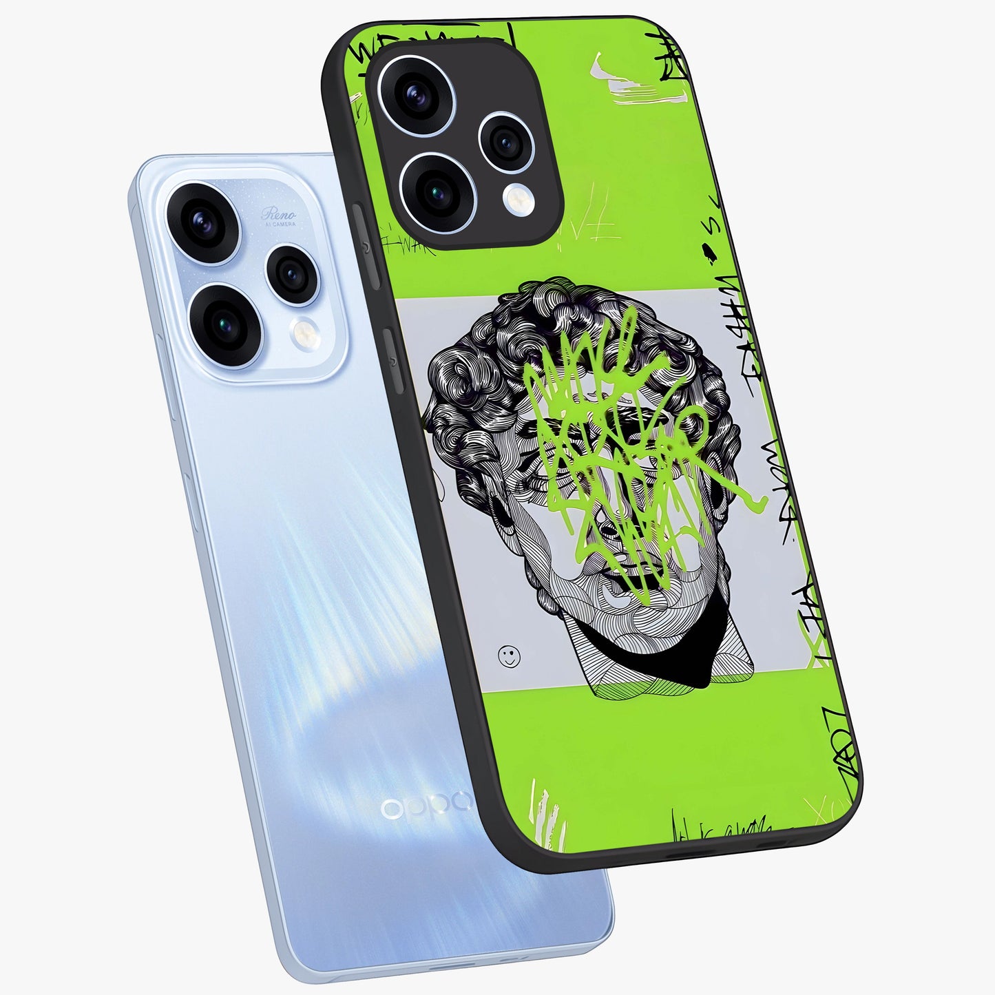 Neo Graffiti Rebellion Glass Case displayed in angled mockup highlighting urban street art design with rebellious aesthetic.