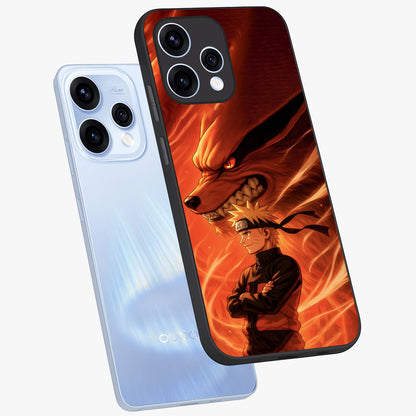 Nine Tails Legacy Glass Case displayed in angled mockup highlighting dynamic anime beast illustration with bold mystical aesthetic.