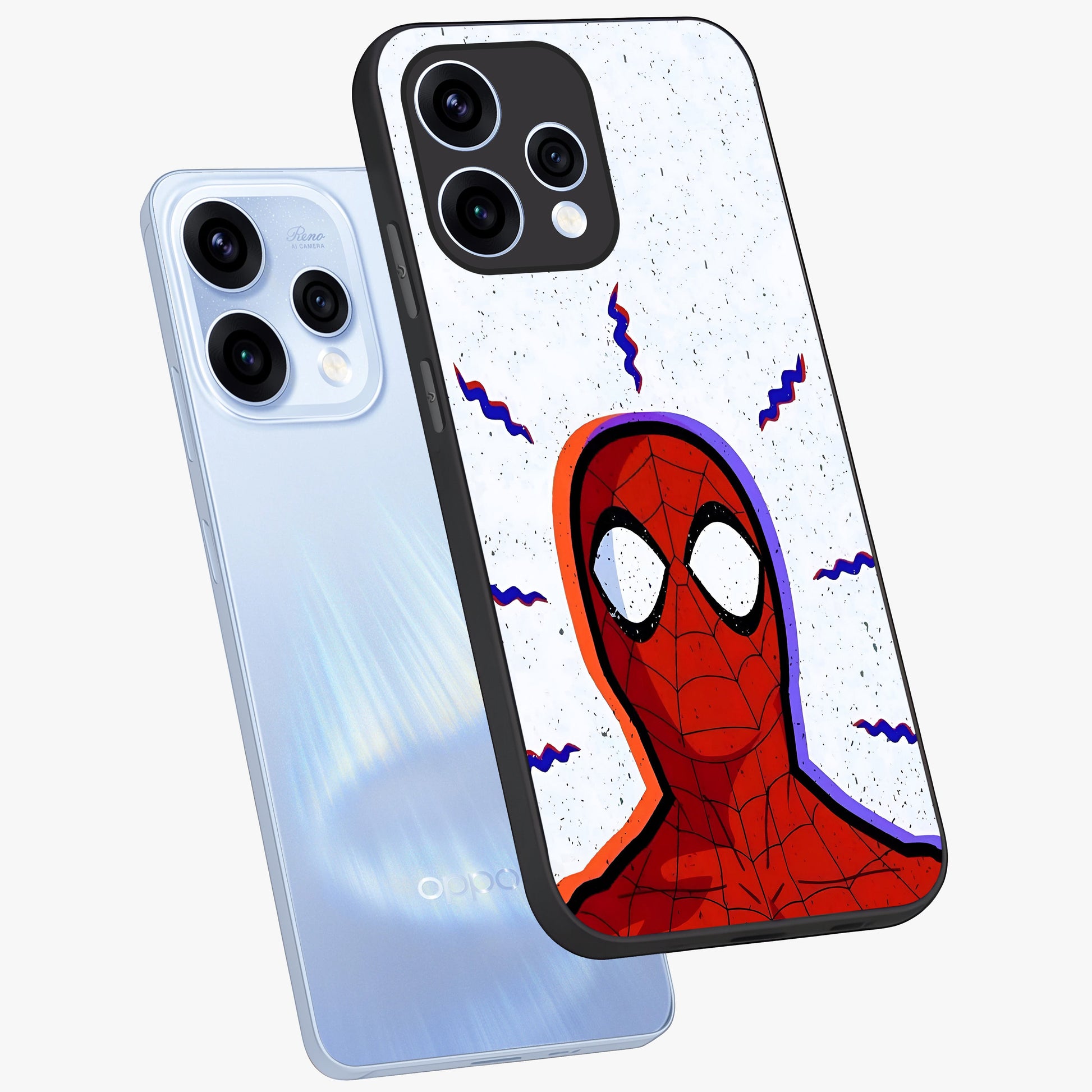 Omg Spiderman Glass Case displayed in angled mockup highlighting dynamic hero illustration with action comic aesthetic.
