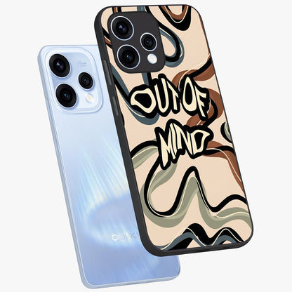 Out Of Mind Glass Case displayed in angled mockup highlighting bold statement design with modern artistic aesthetic.