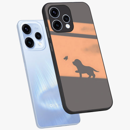 Puppy Shadow Art Glass Case displayed in angled mockup highlighting playful dog illustration with artistic shadow aesthetic.