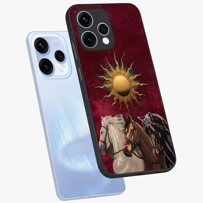 Solar Riders Glass Case displayed in angled mockup highlighting powerful rider illustration with radiant solar aesthetic.