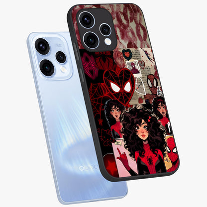 Spider Love Story Glass Case displayed in angled mockup highlighting expressive comic inspired design with playful aesthetic.